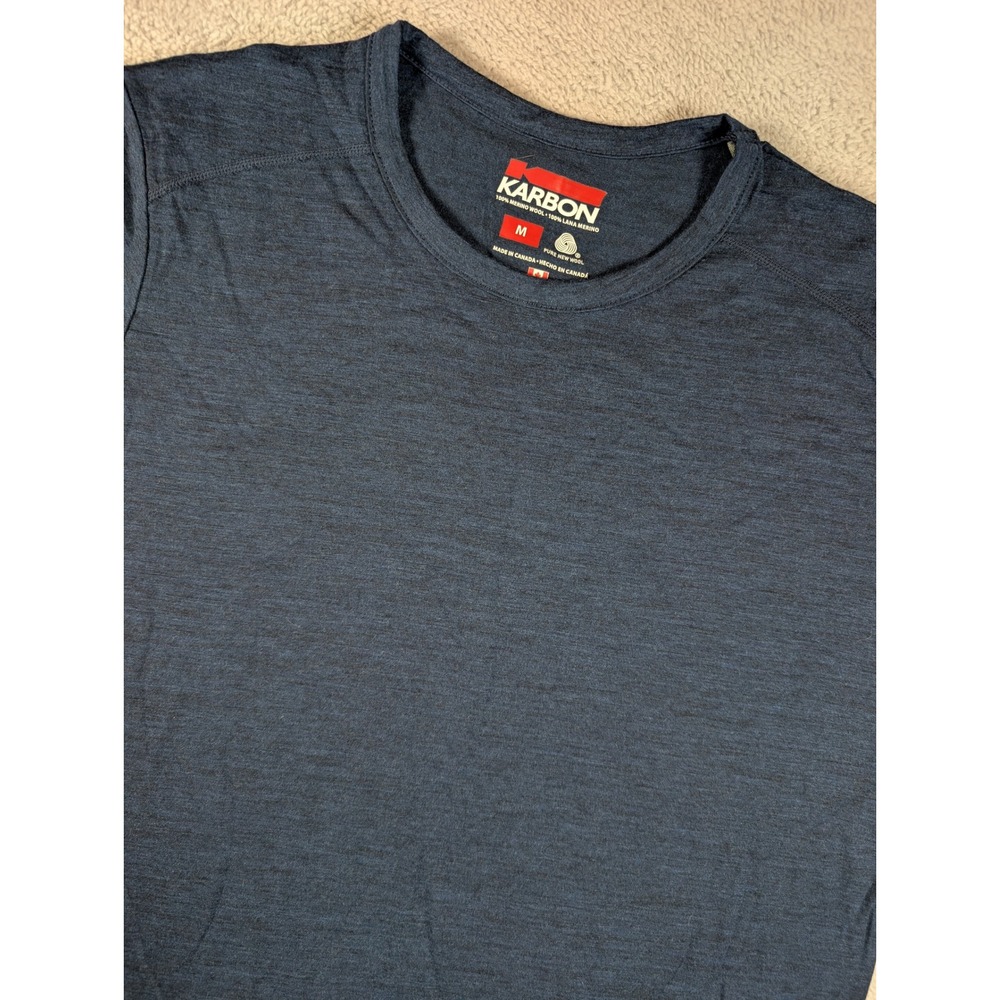 Karbon Mens Merino Wool Long Sleeve Base Layer Shirt Navy Blue Heather Medium